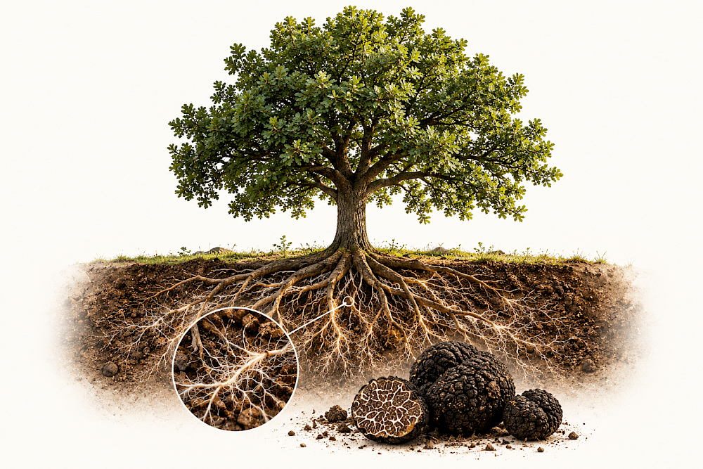 Arbre, racines et truffe