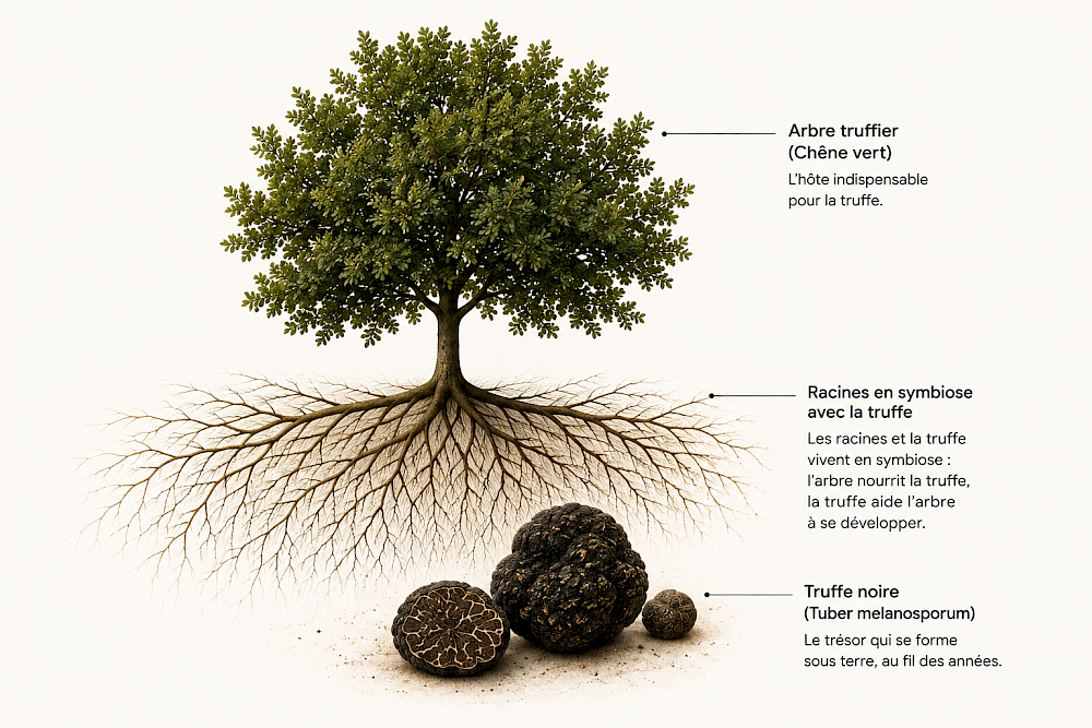 Arbre truffier et r&eacute;seau racinaire